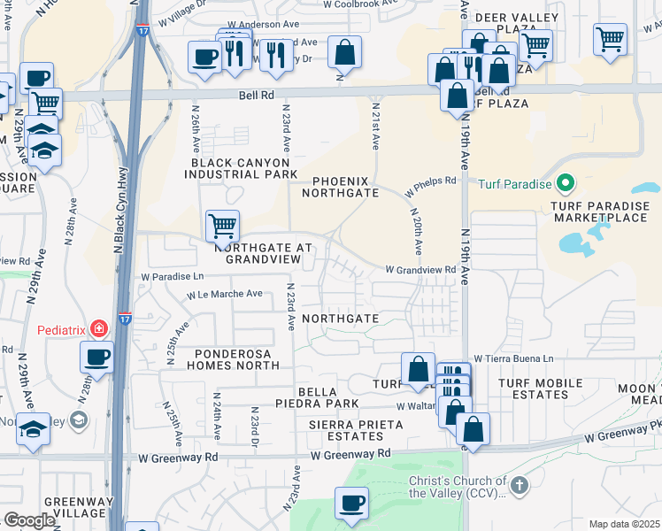 map of restaurants, bars, coffee shops, grocery stores, and more near 2154 Scully Drive in Phoenix