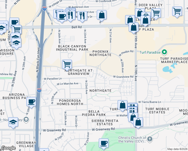 map of restaurants, bars, coffee shops, grocery stores, and more near 16209 North 22nd Drive in Phoenix
