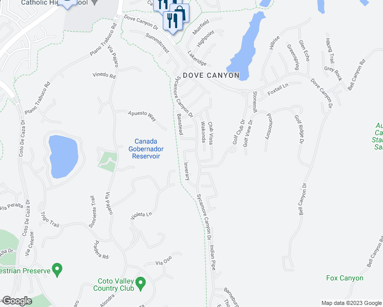 map of restaurants, bars, coffee shops, grocery stores, and more near 14 Morningstar in Trabuco Canyon