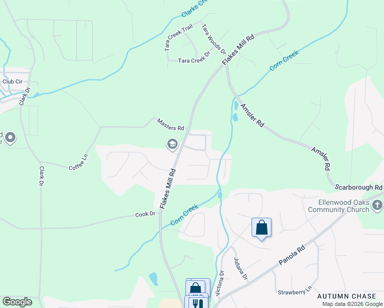 map of restaurants, bars, coffee shops, grocery stores, and more near 3970 Brookstone Drive in Ellenwood