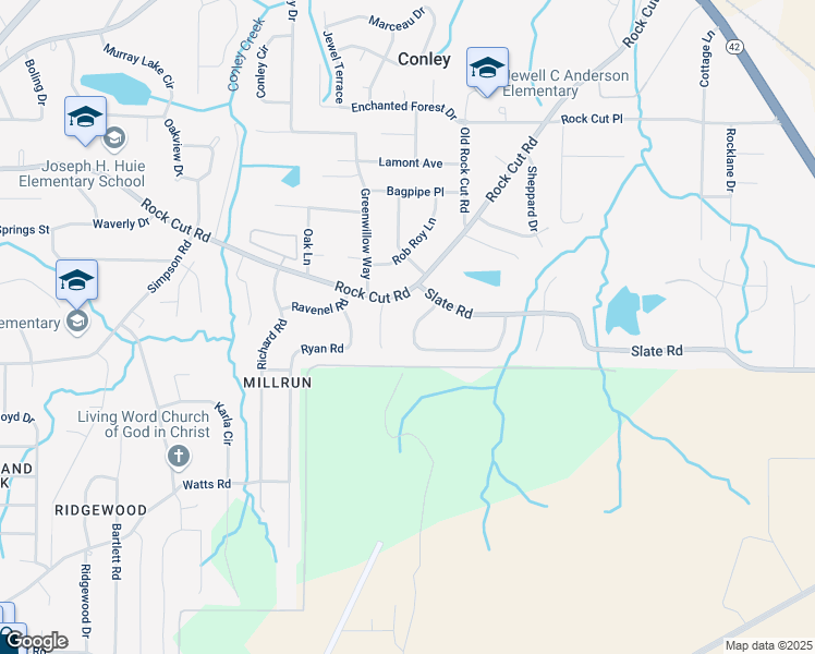 map of restaurants, bars, coffee shops, grocery stores, and more near 1617 Mallard Circle in Conley