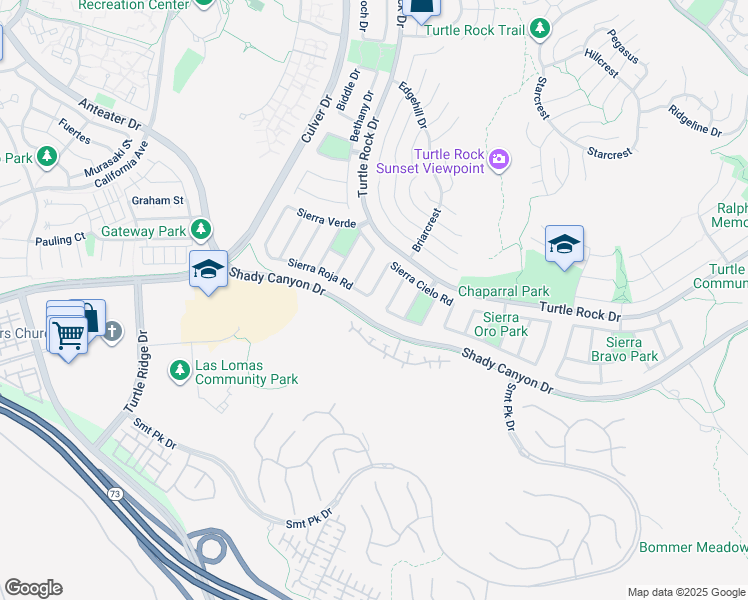 map of restaurants, bars, coffee shops, grocery stores, and more near 19532 Sierra Raton Road in Irvine