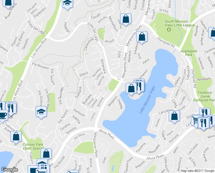 map of restaurants, bars, coffee shops, grocery stores, and more near 22692 Baltar in Mission Viejo