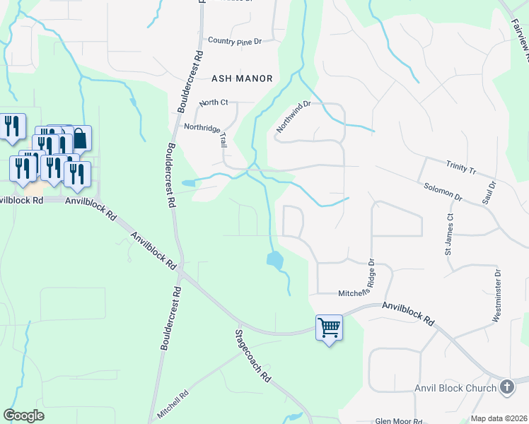 map of restaurants, bars, coffee shops, grocery stores, and more near 4432 Mortons Way in Ellenwood