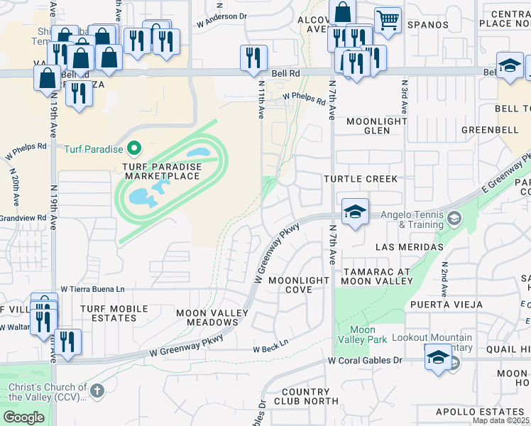 map of restaurants, bars, coffee shops, grocery stores, and more near 1031 West Sandra Terrace in Phoenix