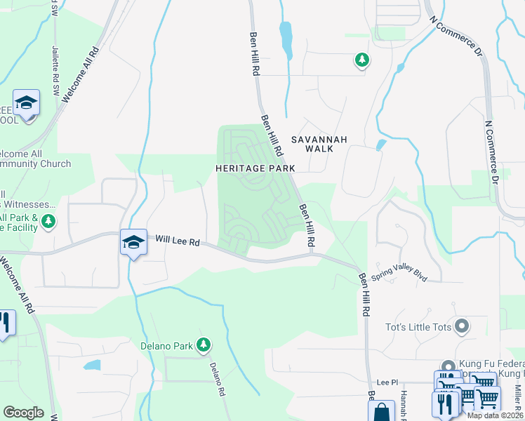 map of restaurants, bars, coffee shops, grocery stores, and more near 4739 Highpoint Lane in College Park