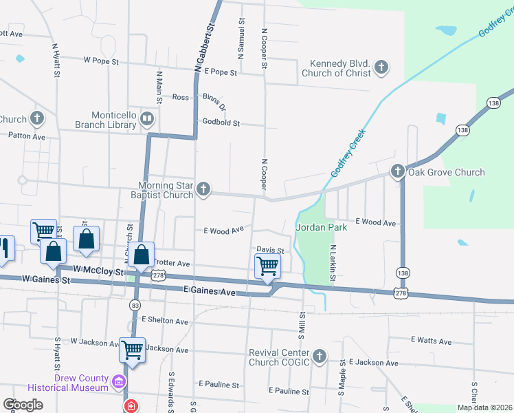 map of restaurants, bars, coffee shops, grocery stores, and more near 708 North Conley Street in Monticello
