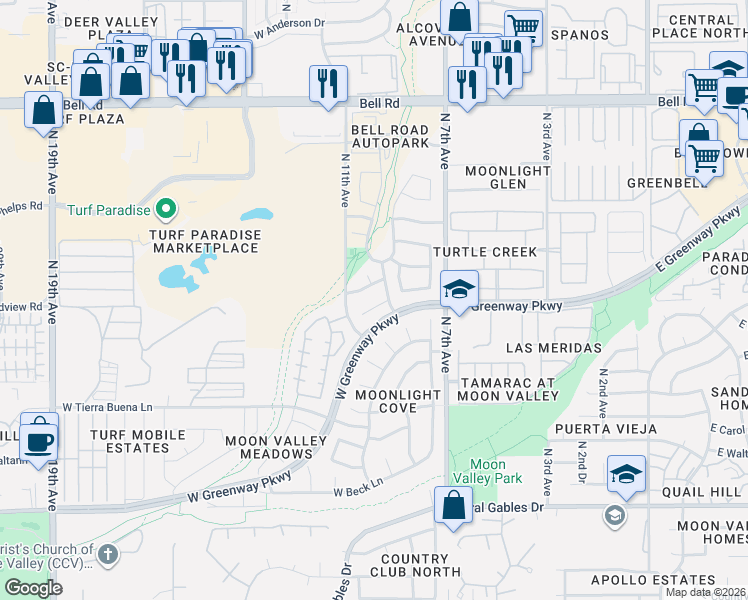 map of restaurants, bars, coffee shops, grocery stores, and more near 1012 West Beverly Lane in Phoenix