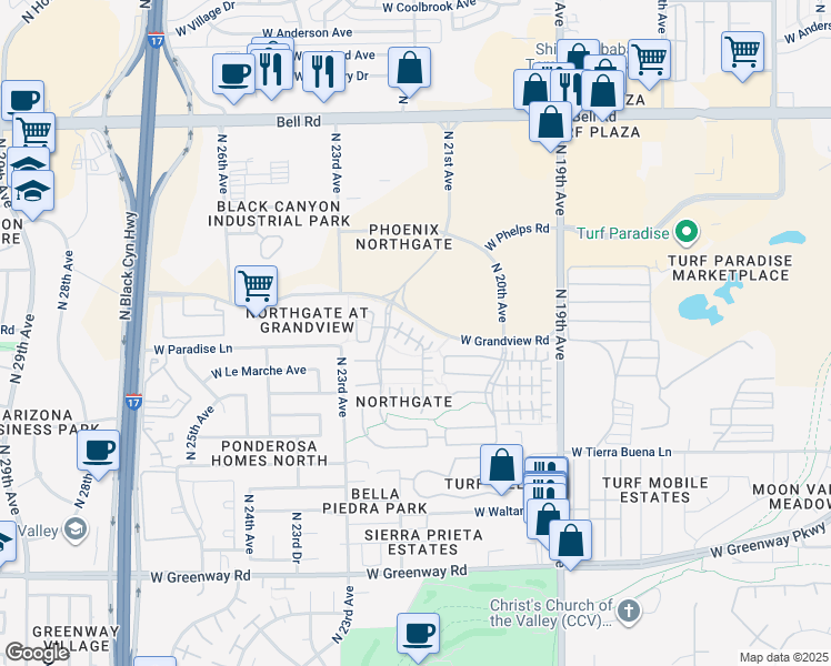 map of restaurants, bars, coffee shops, grocery stores, and more near 2154 Scully Drive in Phoenix