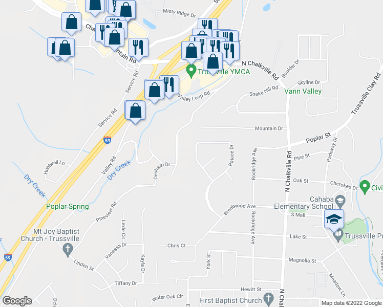 map of restaurants, bars, coffee shops, grocery stores, and more near 421 Pineview Road in Trussville