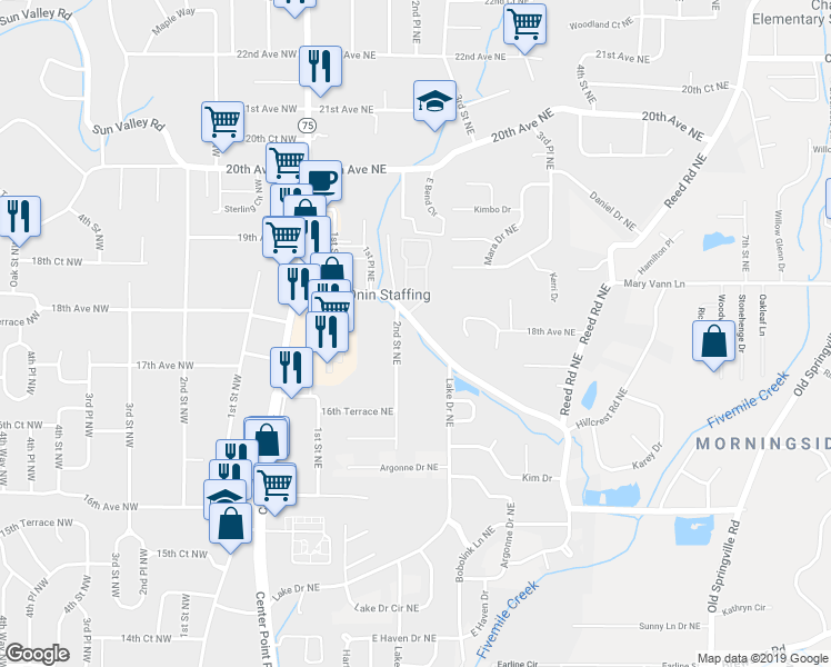 map of restaurants, bars, coffee shops, grocery stores, and more near 211 Polly Reed Road Northeast in Center Point