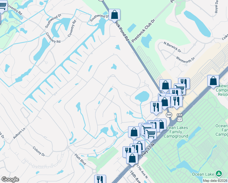 map of restaurants, bars, coffee shops, grocery stores, and more near 1625 Buck Drive in Myrtle Beach