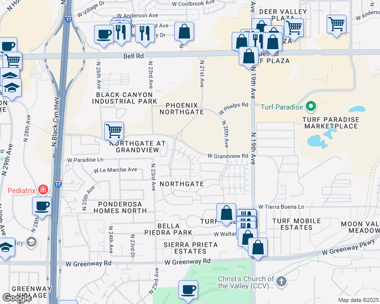 map of restaurants, bars, coffee shops, grocery stores, and more near 2154 Scully Drive in Phoenix