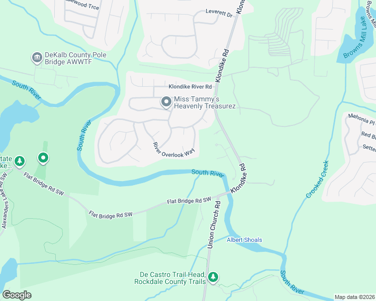 map of restaurants, bars, coffee shops, grocery stores, and more near 4947 River Overlook Way in Stonecrest