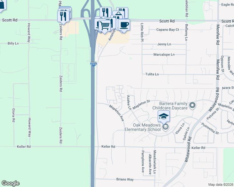 map of restaurants, bars, coffee shops, grocery stores, and more near 33610 Willow Haven Lane in Murrieta