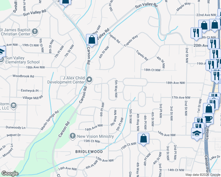 map of restaurants, bars, coffee shops, grocery stores, and more near 1732 6th Street Northwest in Center Point