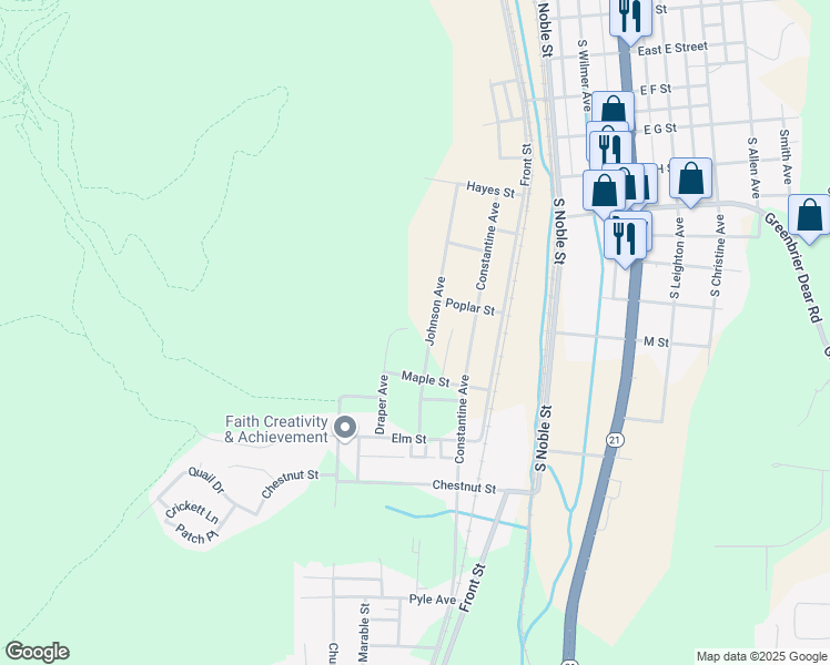 map of restaurants, bars, coffee shops, grocery stores, and more near 1200 Johnson Avenue in Anniston