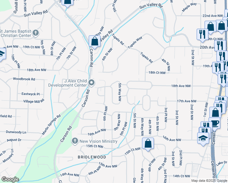 map of restaurants, bars, coffee shops, grocery stores, and more near 1732 6th Street Northwest in Center Point