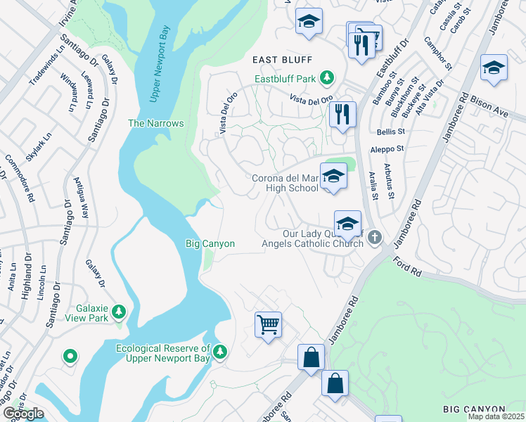 map of restaurants, bars, coffee shops, grocery stores, and more near 629 Vista Bonita in Newport Beach