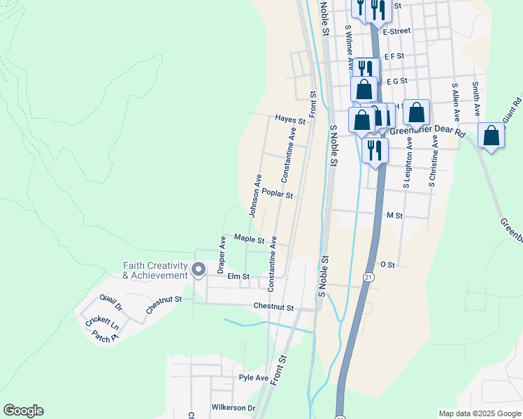 map of restaurants, bars, coffee shops, grocery stores, and more near 1202 Habitat Lane in Anniston