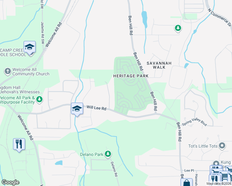 map of restaurants, bars, coffee shops, grocery stores, and more near 4880 West Park Circle in College Park