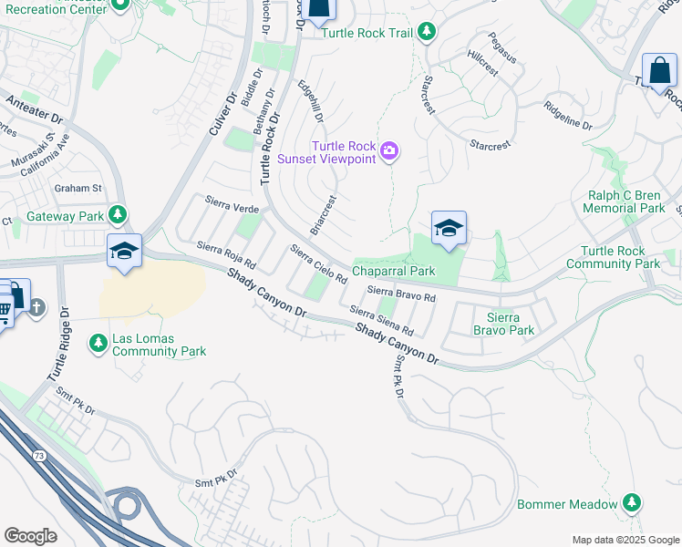 map of restaurants, bars, coffee shops, grocery stores, and more near 5821 Sierra Cielo Road in Irvine