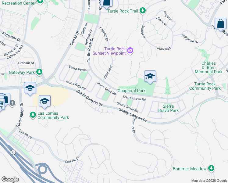 map of restaurants, bars, coffee shops, grocery stores, and more near 5821 Sierra Cielo Road in Irvine