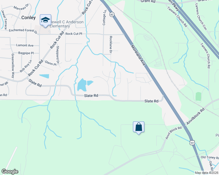 map of restaurants, bars, coffee shops, grocery stores, and more near 4453 Old Slate Road in Ellenwood