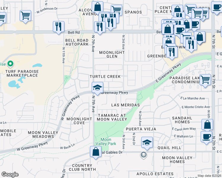 map of restaurants, bars, coffee shops, grocery stores, and more near 409 West Beverly Lane in Phoenix
