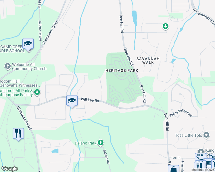 map of restaurants, bars, coffee shops, grocery stores, and more near 4880 West Park Circle in College Park
