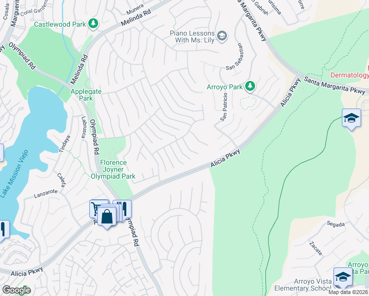 map of restaurants, bars, coffee shops, grocery stores, and more near 22661 White Oaks in Mission Viejo