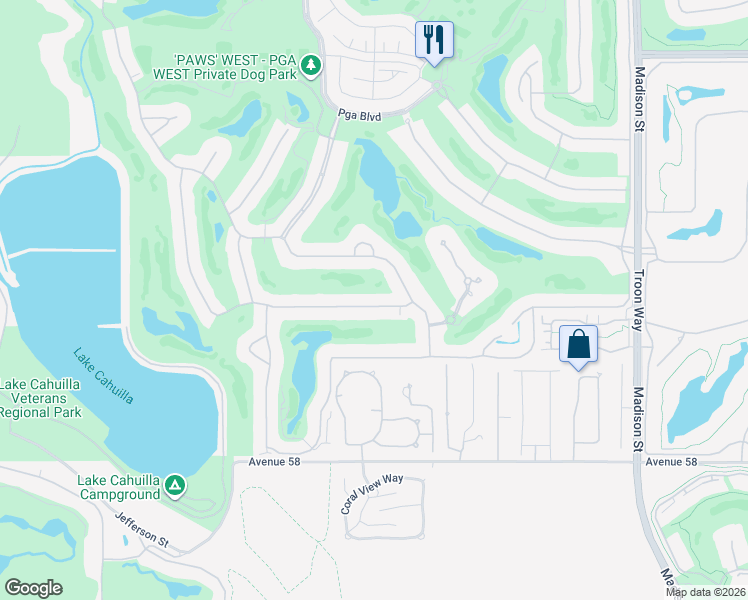map of restaurants, bars, coffee shops, grocery stores, and more near 80282 Merion in La Quinta