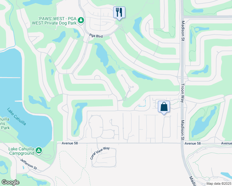 map of restaurants, bars, coffee shops, grocery stores, and more near 80416 Riviera in La Quinta