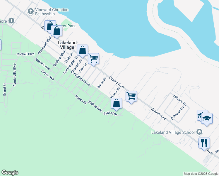 map of restaurants, bars, coffee shops, grocery stores, and more near 18135 Grand Avenue in Lake Elsinore