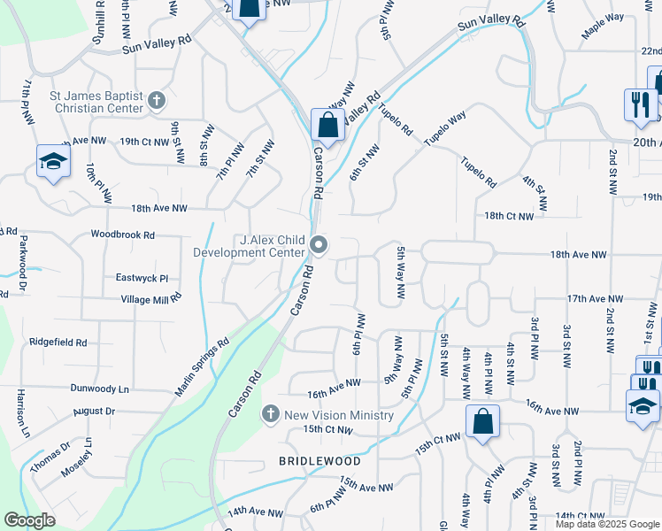 map of restaurants, bars, coffee shops, grocery stores, and more near 1710 6th Place Circle Northwest in Center Point