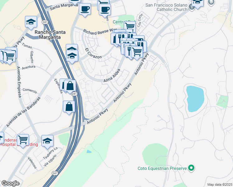 map of restaurants, bars, coffee shops, grocery stores, and more near 40 Taos in Rancho Santa Margarita