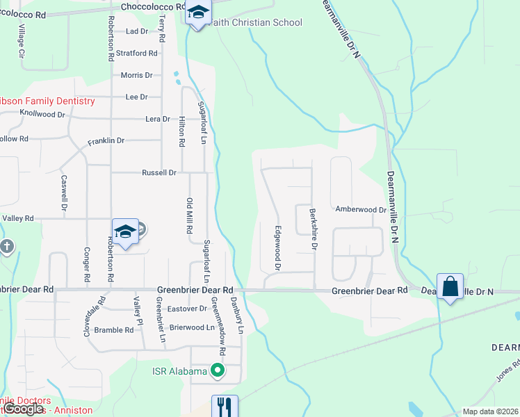 map of restaurants, bars, coffee shops, grocery stores, and more near 1011 Emory Place in Anniston