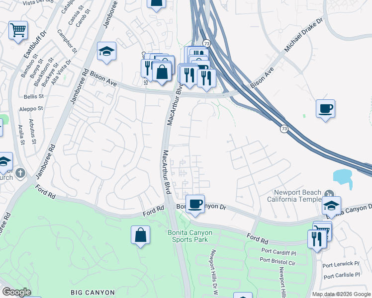 map of restaurants, bars, coffee shops, grocery stores, and more near 100 Vilaggio in Newport Beach