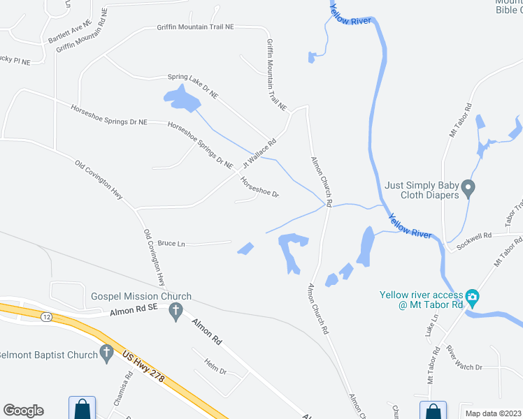 map of restaurants, bars, coffee shops, grocery stores, and more near 25 Horseshoe Court in Covington