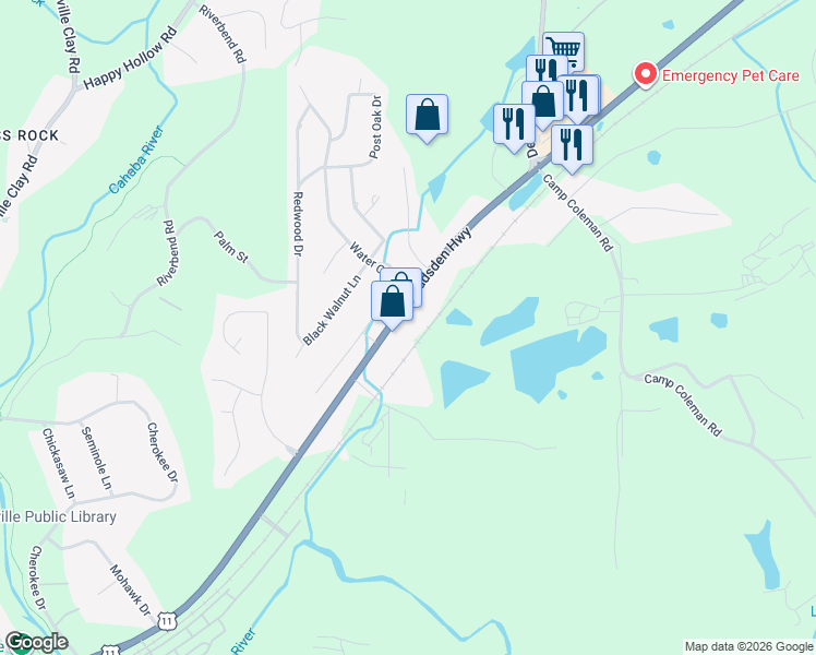 map of restaurants, bars, coffee shops, grocery stores, and more near 6969 Gadsden Highway in Trussville