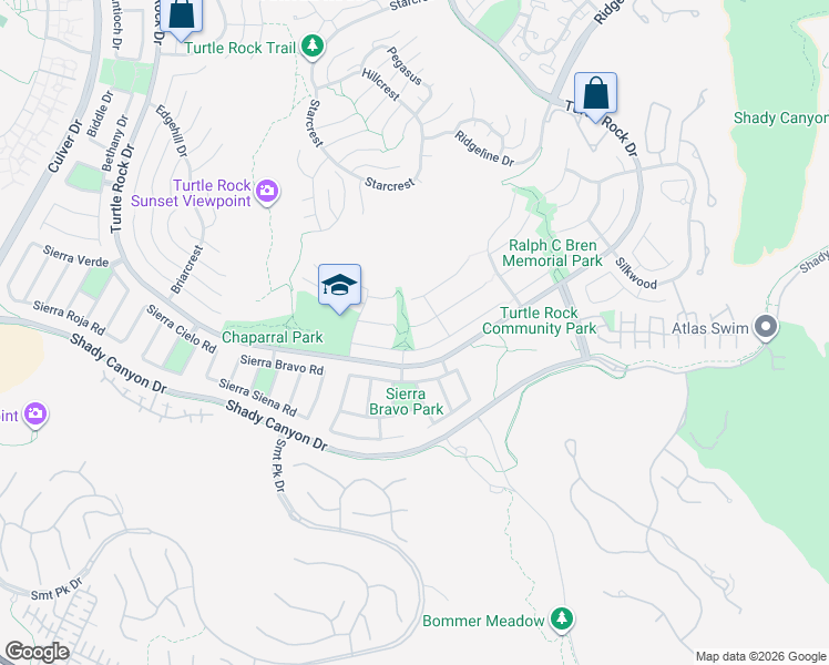 map of restaurants, bars, coffee shops, grocery stores, and more near 16 Silver Crescent in Irvine