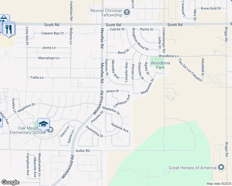 map of restaurants, bars, coffee shops, grocery stores, and more near 29149 Azara Street in Murrieta
