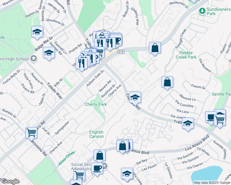 map of restaurants, bars, coffee shops, grocery stores, and more near 25935 Glenhurst in Lake Forest