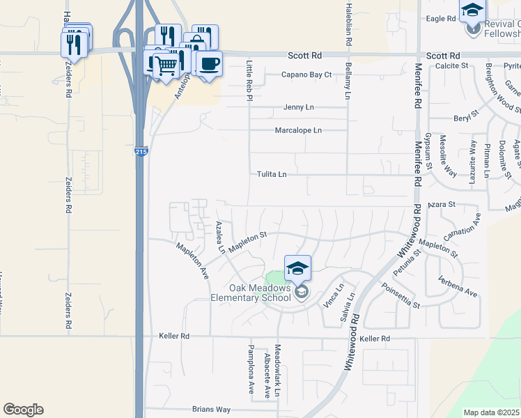 map of restaurants, bars, coffee shops, grocery stores, and more near 33557 Eugenia Lane in Murrieta