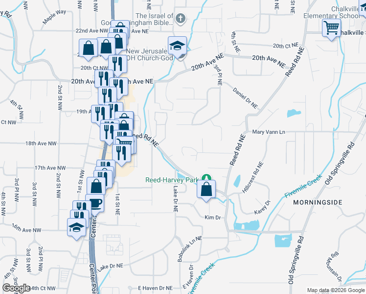 map of restaurants, bars, coffee shops, grocery stores, and more near 1712 Ladonna Sue Circle in Center Point