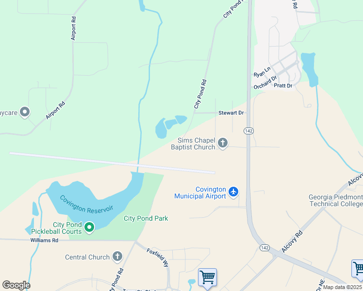 map of restaurants, bars, coffee shops, grocery stores, and more near City Pond Road in Newton County