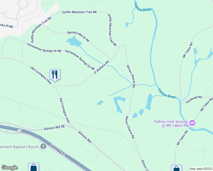 map of restaurants, bars, coffee shops, grocery stores, and more near 25 Horseshoe Court in Covington