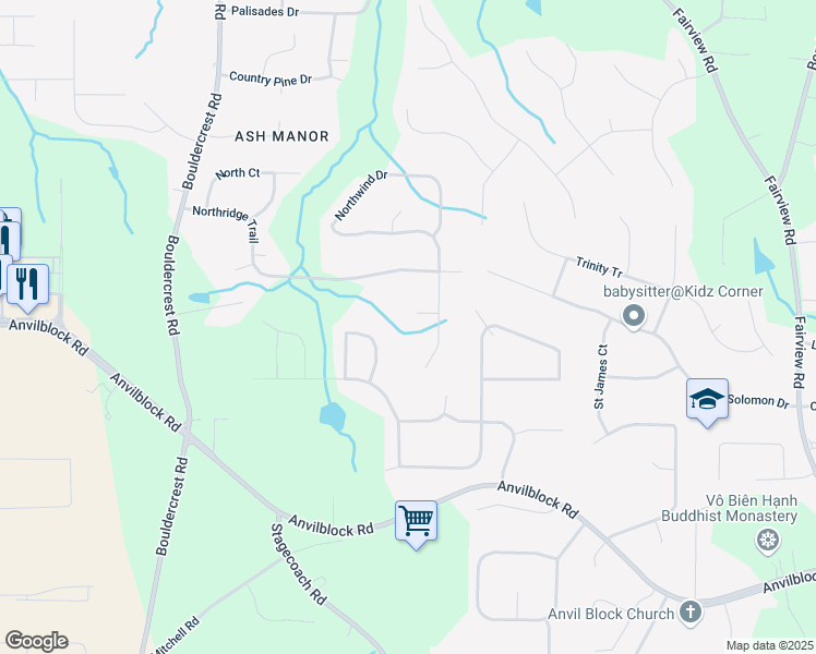map of restaurants, bars, coffee shops, grocery stores, and more near 3551 Northgate Cove in Ellenwood