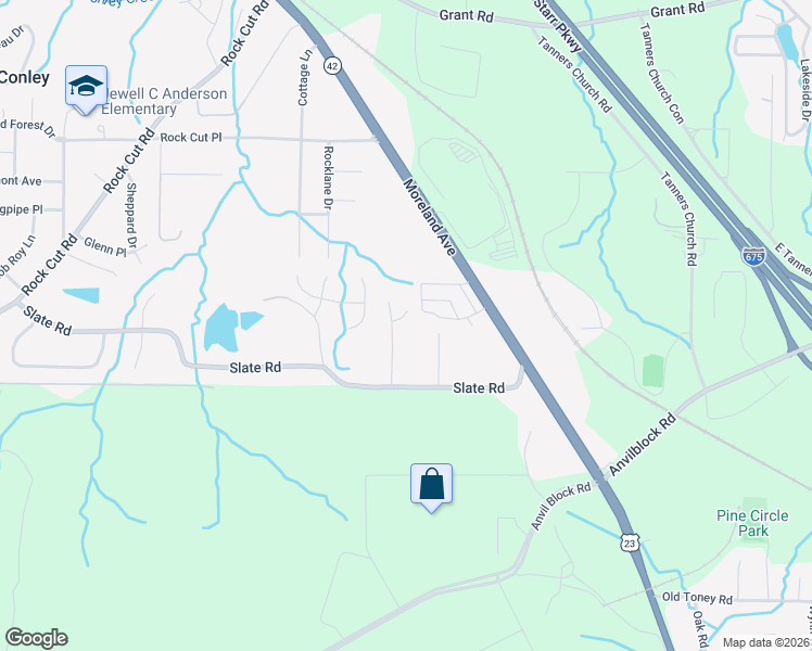 map of restaurants, bars, coffee shops, grocery stores, and more near 4454 Chester Lane in Ellenwood