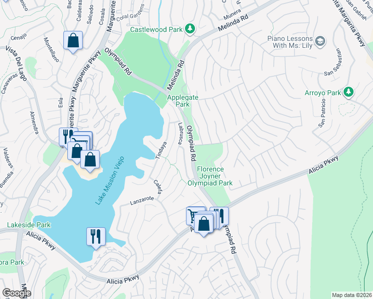 map of restaurants, bars, coffee shops, grocery stores, and more near 22642 Barlovento in Mission Viejo